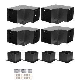Pergola Bracket Kit, 6x6 Inch (Inner Size 5.5x5.5), 4 Pcs 3-Way Heavy Duty Corner Bracket Woodworks DIY Post Base Kit