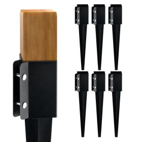 Fence Post Anchor Ground Spike, 6 Pack 24 x 4 x 4 Inches Outer Diameter (Inner Diameter 3.5 x3.5 Inches), Metal Black Powder Coated Post Stake Ground